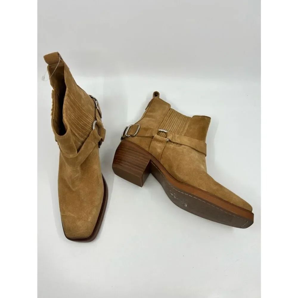 Sam Edelman Bellamie Suede Camel Tan Bootie Ankle Boots Sz 6 harness style